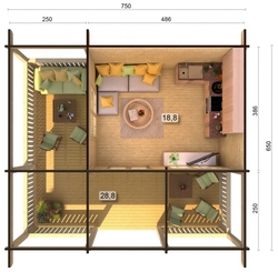 Zahradní chata AGNETA 18,8 + 28,8 m2 750 x 650 cm tl. 70 mm