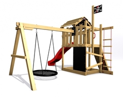Dětské hřiště Monkey´s Home Malý pirát MAD s modrou skluzavkou .